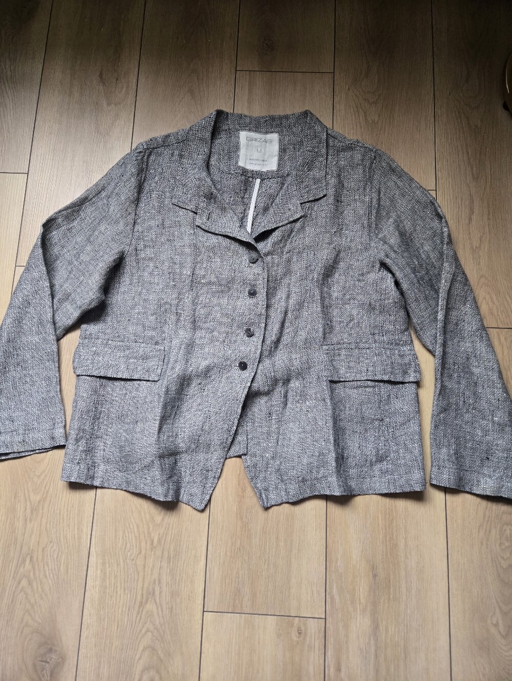 Grizas 100% Washed Linen Blazer in Grey Melange Size M